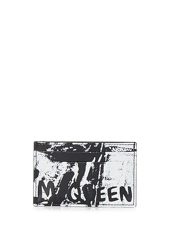 Shop Alexander Mcqueen White And Black Fold-print Calf Leather Card Holder