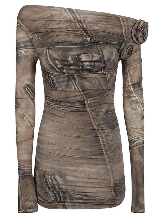 Shop Blumarine Rose-appliqué Trompe L'oeil Dress In Grey