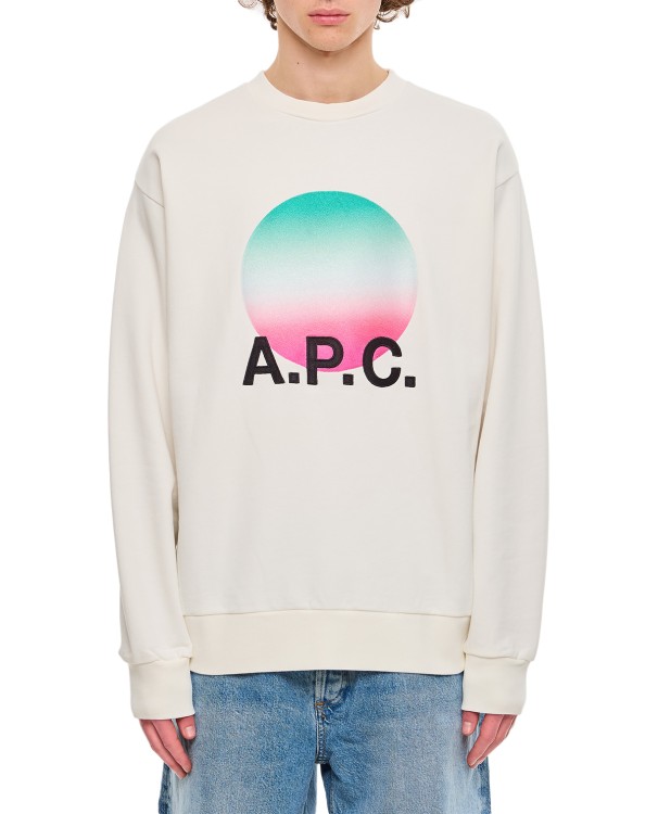 Apc White Crewneck Sweatshirt With Logo And Faded Circle Print For Men In White