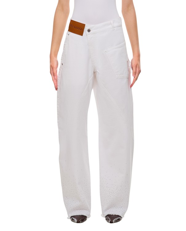 Shop Jw Anderson Crystal Hem Twisted Jeans In White