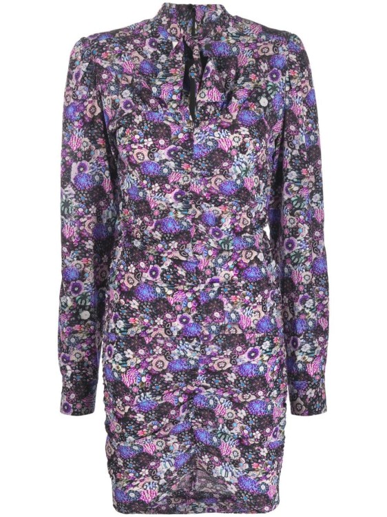 Isabel Marant Sandrine Tie-neck Ruched Floral-print Silk-blend Crepe Mini Dress In Multicolor