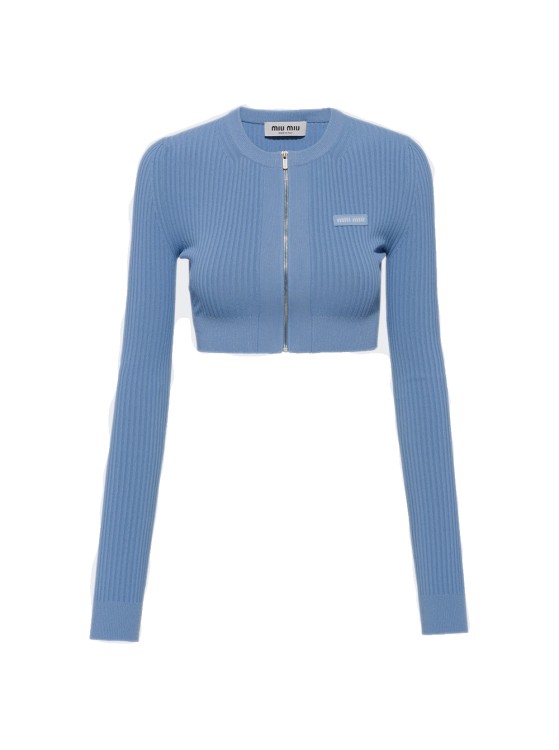 MIU MIU CROPPED LONG SLEEVE CARDIGAN CELESTE BLUE,MMF599