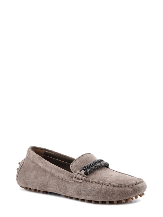 Shop Brunello Cucinelli Suede Loafer With Precious Braided Detail In Grey