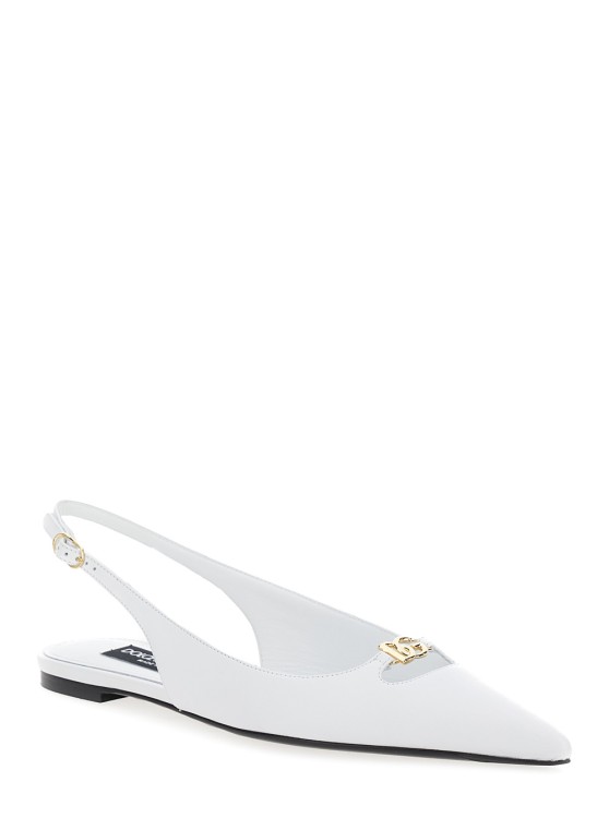 Dolce & Gabbana White Slingback Ballet Flats With Logo Detail In Leather Woman In White