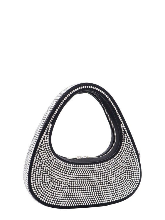 Shop Coperni Satin Shoulder Bag With All-over Rhinestones In Grey