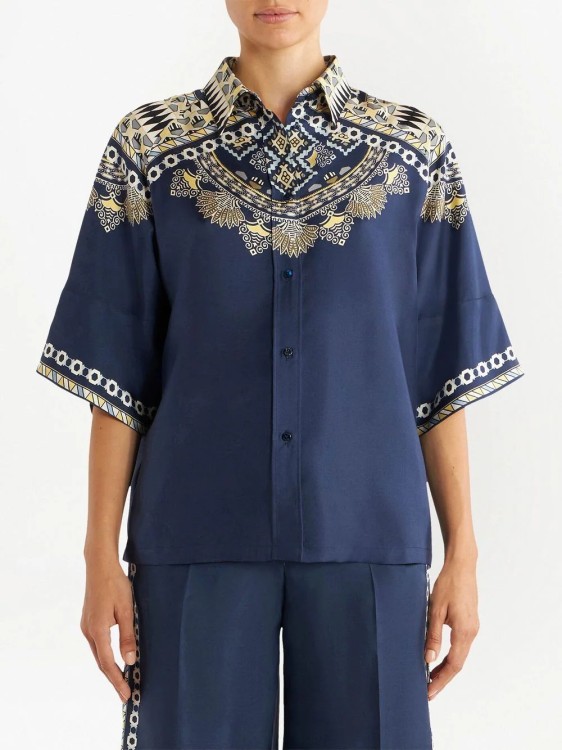 Shop Etro Navy Blue Ornamental Motifs Shirt