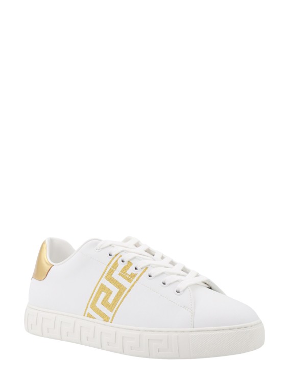Shop Versace Leather Sneakers With Embroidered La Greca Motif In White