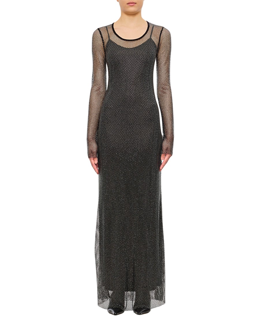 Sportmax Embellished Semi-sheer Cinese Gown In Black