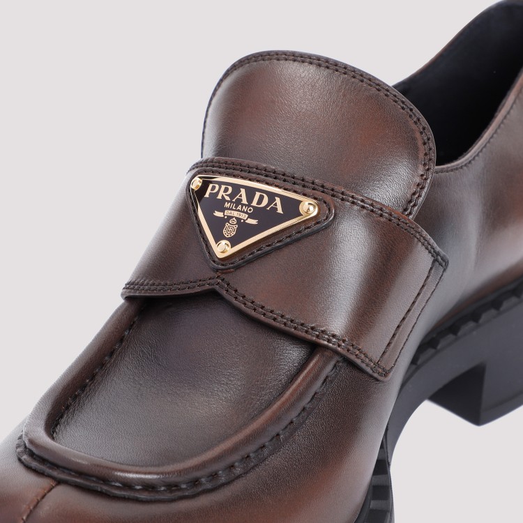 Shop Prada Brown Calf Leather Loafers