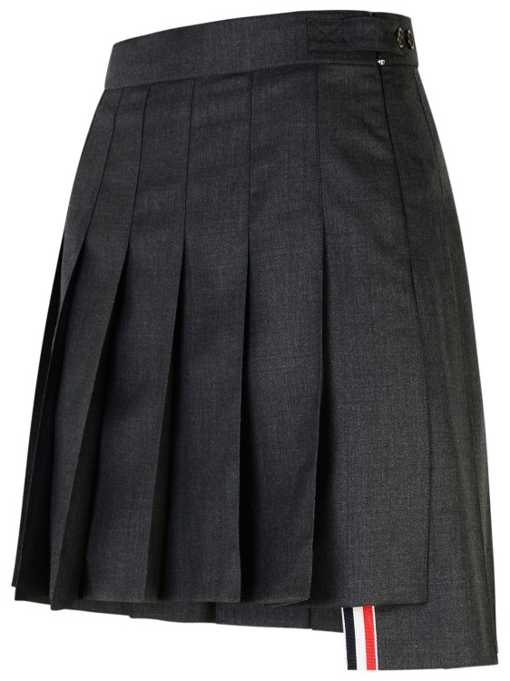 Shop Thom Browne 120's' Dark Grey Wool Miniskirt In Black