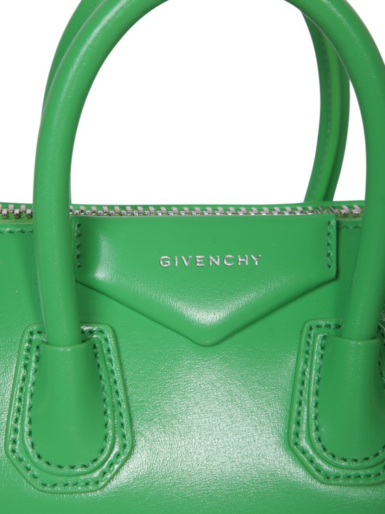 Shop Givenchy Green Leather Logo Engraved Bag