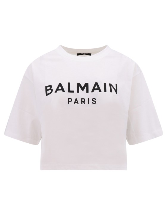 Shop Balmain Biologic Cotton T-shirt With Frontal Logo In White