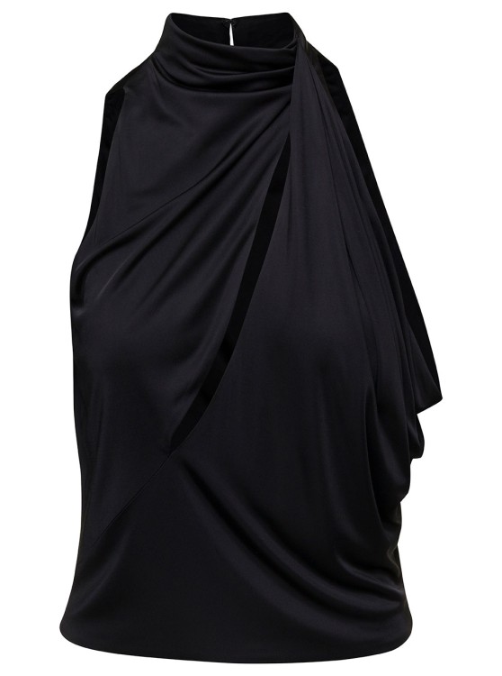 Shop Versace Black Halterneck Top With Diagonal Cut-out In Viscose