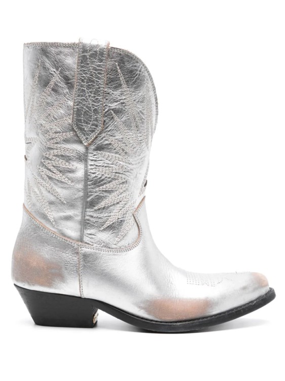 Shop Golden Goose Low Wish Star Silver Ankle Boots