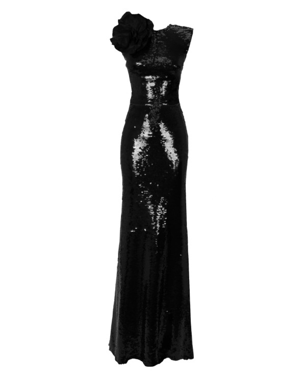 Gemy Maalouf Black Wide-shoulder Sequined Dress - Long Dresses