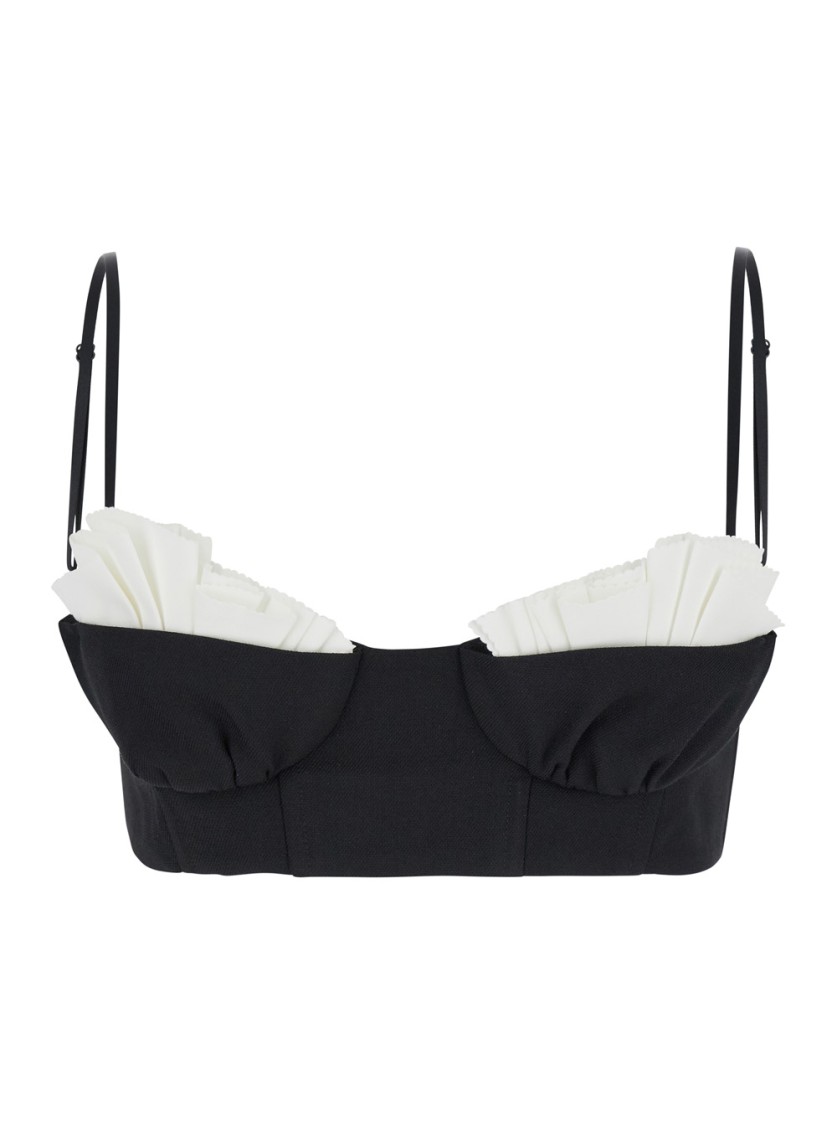 Shushu-tong Black Cropped Top With Ruches Details In Black