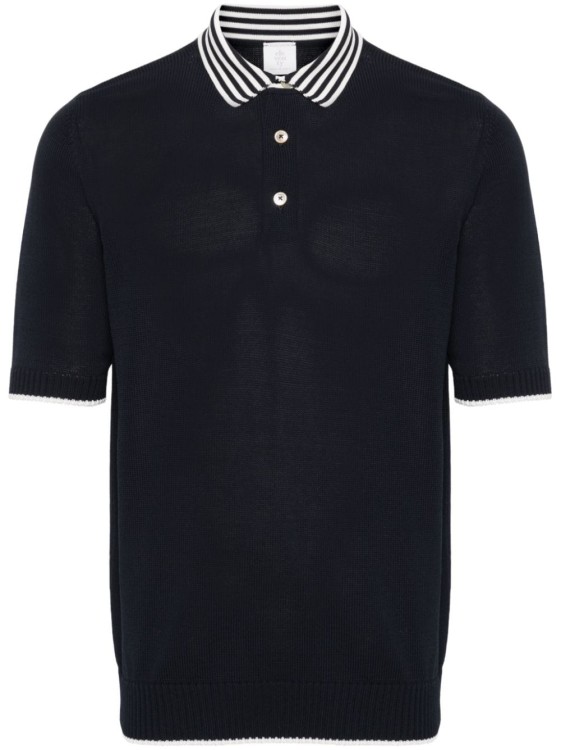 Eleventy Fisherman's-knit Navy Blue Polo Shirt In Black