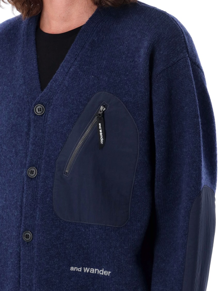 And Wander Logo-embroidered Cardigan In Black