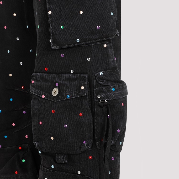 Attico Fern Embellished Low-rise Wide-leg Cargo Jeans In Black