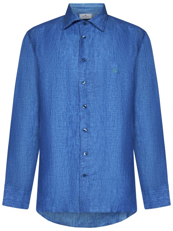 Shop Etro Turquoise Linen Shirt In Blue