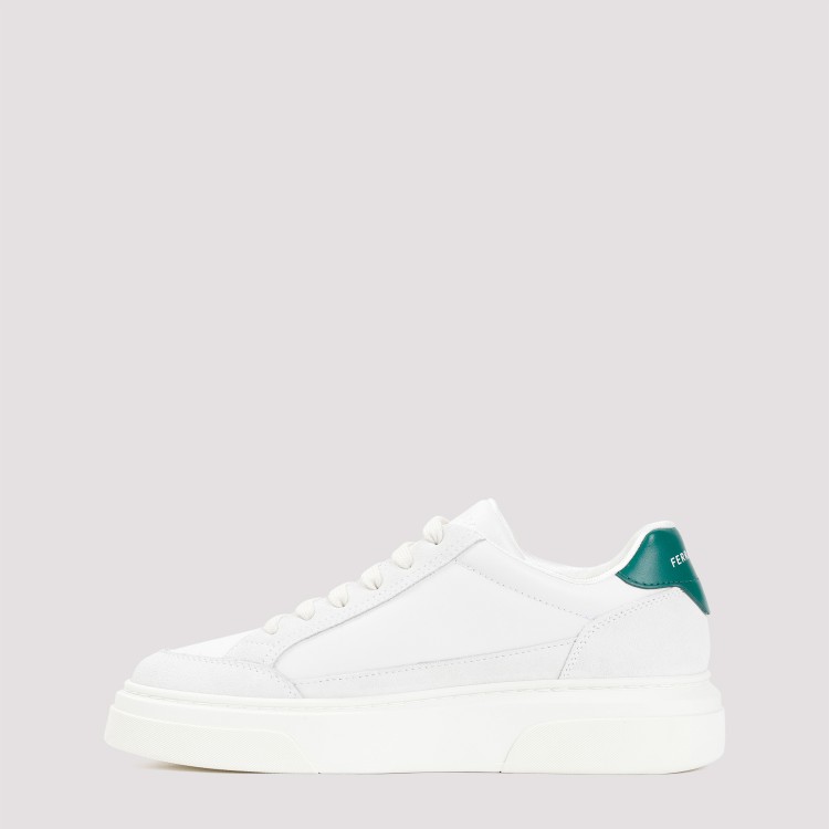 Shop Ferragamo Cassina Off White And Green Suede Leather Sneakers
