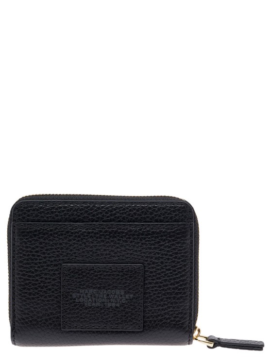 Shop Marc Jacobs Mini Compact' Black Wallet With Embossed Logo In Hammered Leather