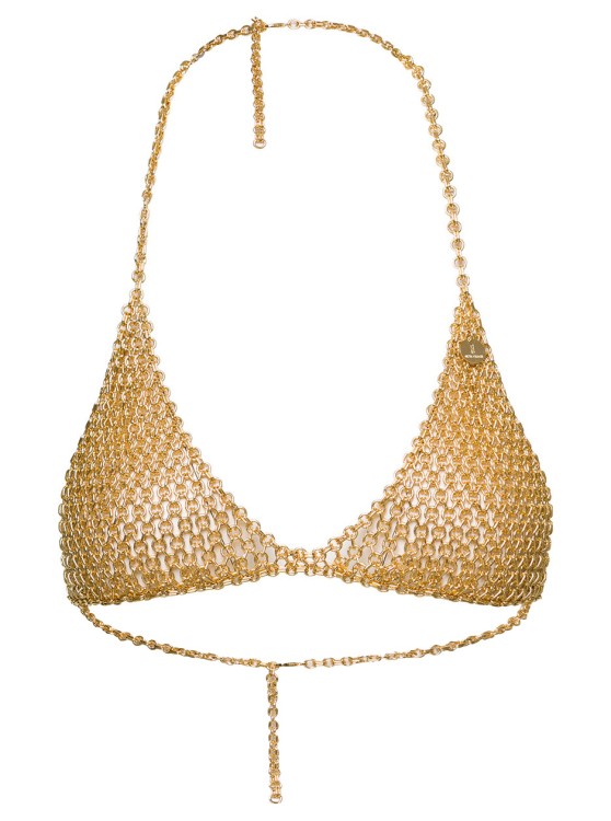 Shop Silvia Gnecchi Gold-tone Traingle Top With Logo Charm In Metal Mesh In Neutrals