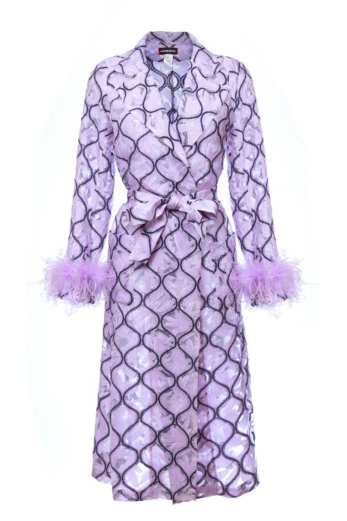 Shop Andreeva Lavender Coat № 23 With Detachable Feathers Cuffs In Purple