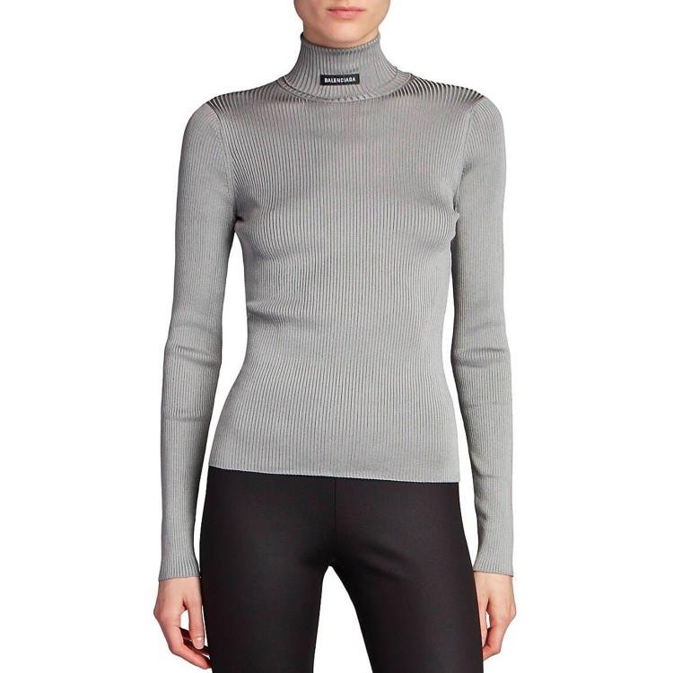 Shop Balenciaga Ribbed Turtleneck Sweater In Grey