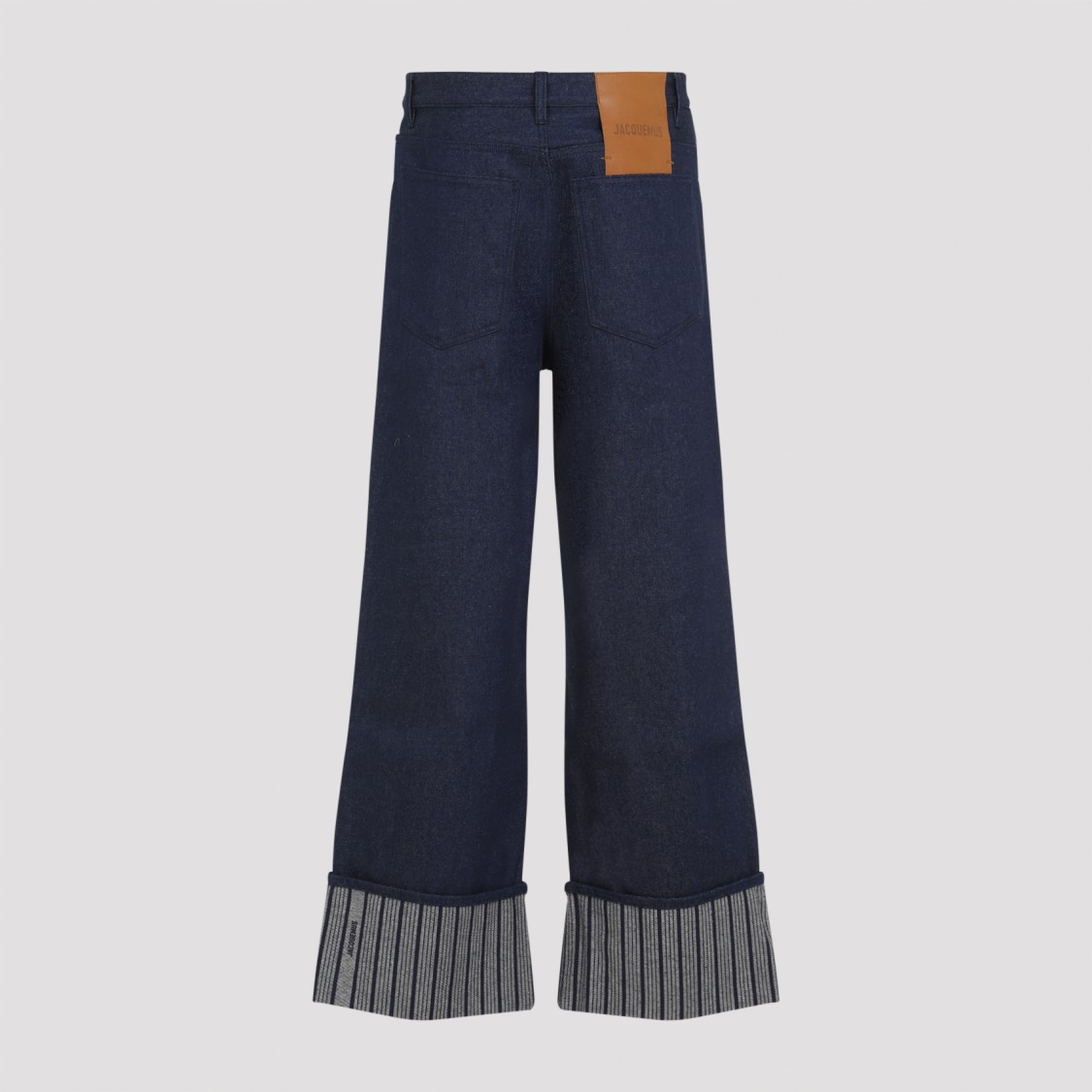 Shop Jacquemus Wide-leg Jeans With Striped Cuff Detail And Classic Fit In Blue