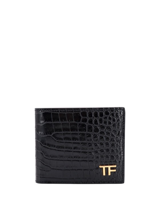 Shop Tom Ford Leather Wallet With Croco Print In Black
