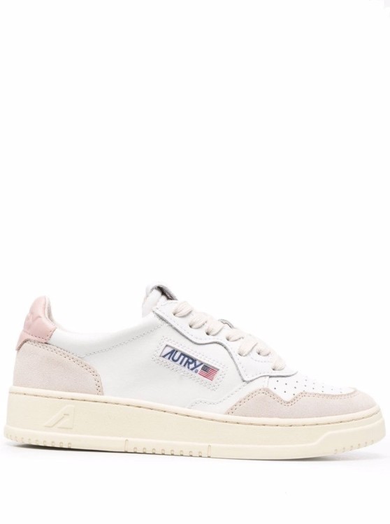 Shop Autry Medalist' White Low Top Sneakers With Blue Suede Details In Leather In Neutrals