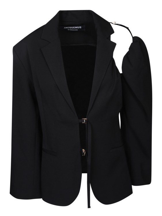 Jacquemus Asymmetric Sleeve Blazer In Black