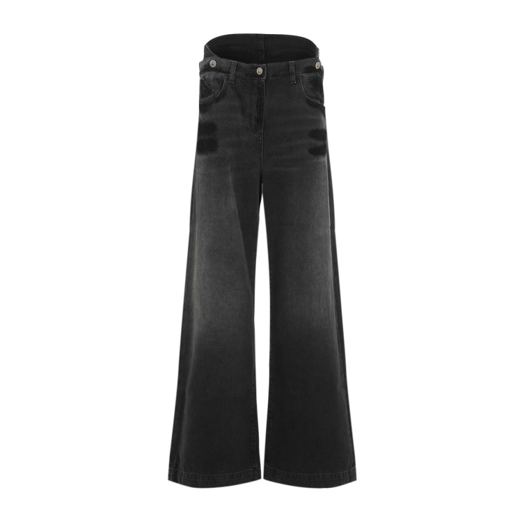 Attico Layered Waist Wide-leg Jeans In Black
