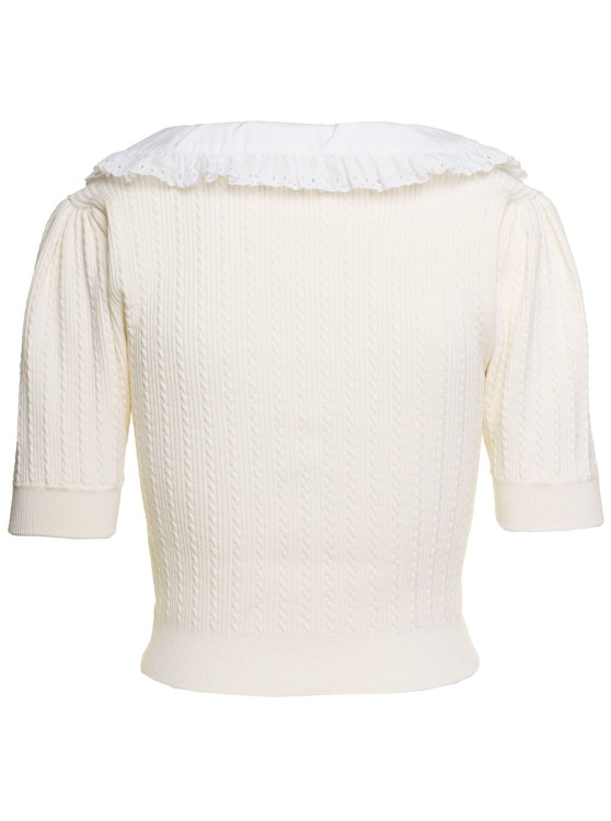 Shop Alessandra Rich White Knitted Jumper With Bow Detail In Cotton Blend