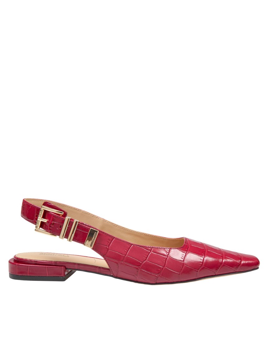 Michael Kors Darrington Sling Flat In Crocodile Print Leather In Burgundy