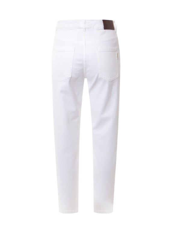 Shop Brunello Cucinelli Stretch Cotton Trouser With Back Logo Patch In White