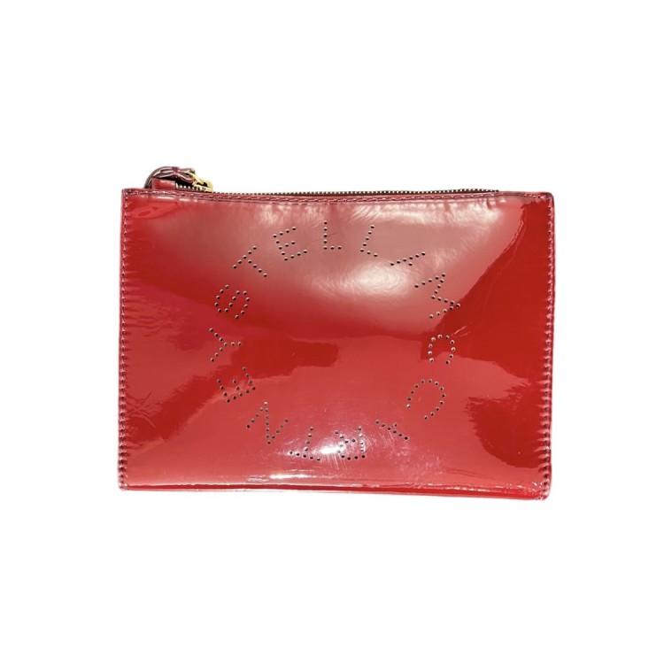 Stella Mccartney Shiny Perforated Clutch Cherry In Red