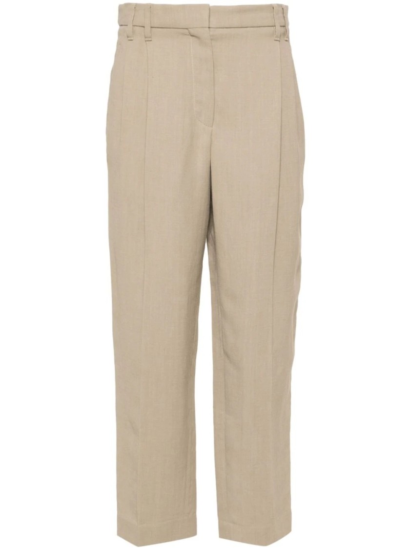 Brunello Cucinelli Cropped Tailored Trousers With Pleated Front In Neutrals