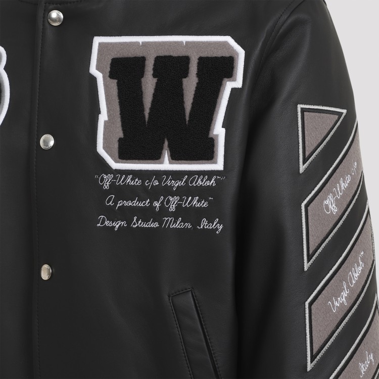 Shop Off-white Full Leather Varsity Jacket In Black