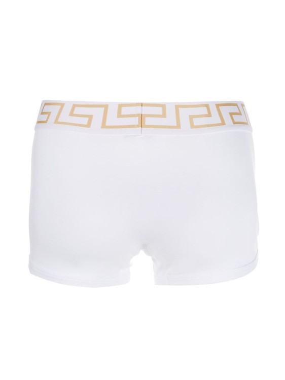 Shop Versace Medusa Greek Key Waistband Boxer Shorts In White