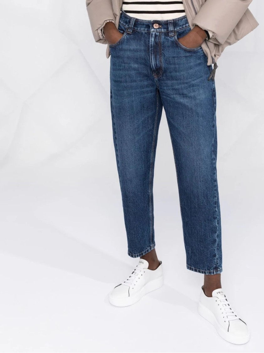 Brunello Cucinelli High-waisted Cropped Denim Pants With Classic Blue Wash In Blue