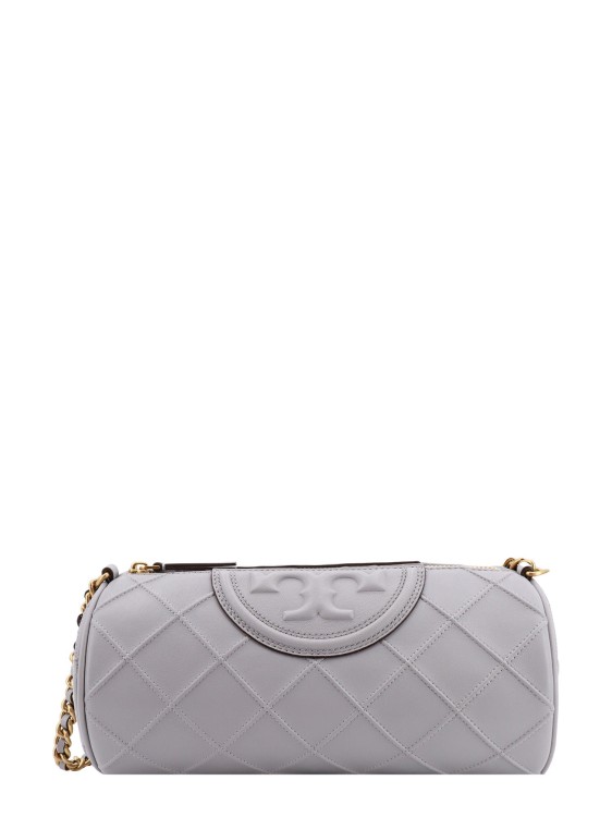 Tory Burch Leather Shoulder Bag With Embossed Logo In Grey