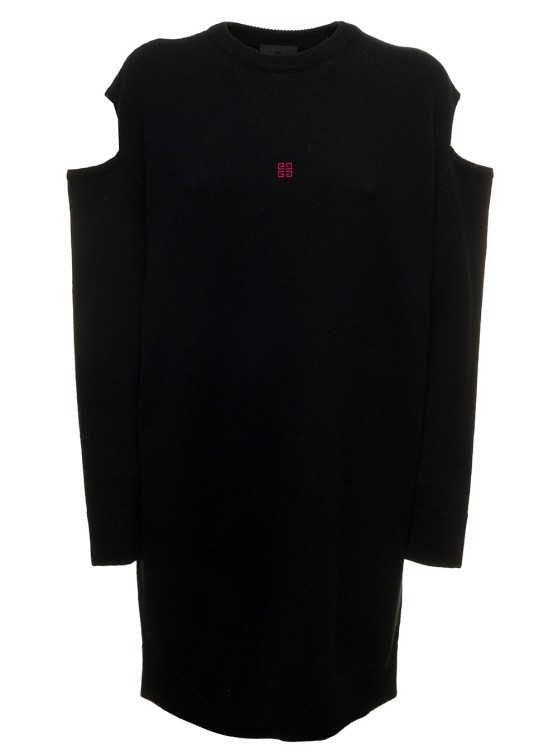 GIVENCHY OVERSIZE BLACK WOOL AND CASHMERE DRESS WITH LOGO