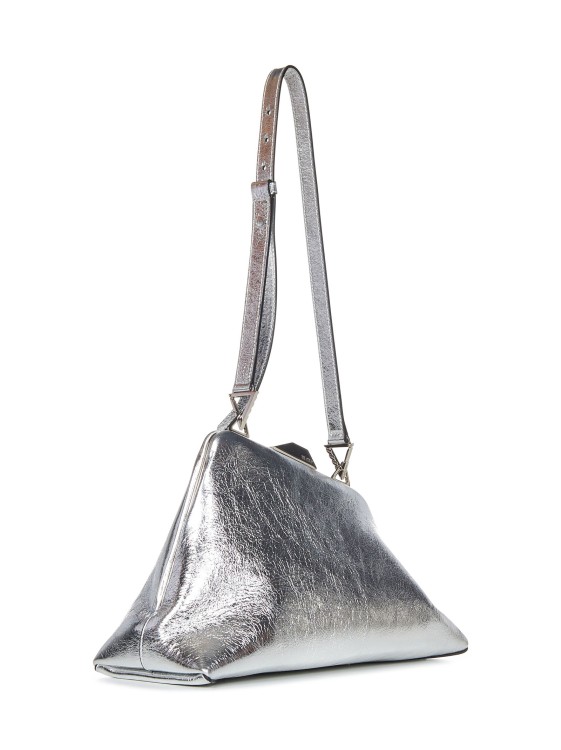 Shop Attico 'day Off'' Silver Crackle Laminated Leather Shoulder Bag In White