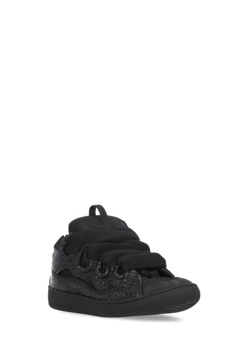 Shop Lanvin Black Leather And Fabric Sneakers