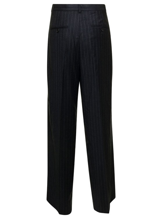 Shop Theory Dark Grey Tailored Pinstripe Pants In Wool In Black