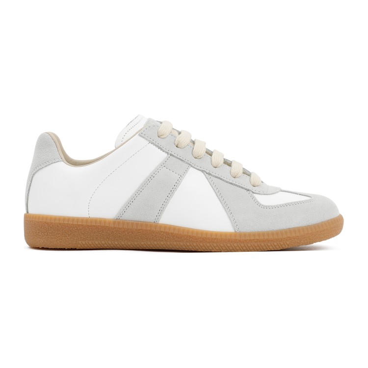 Maison Margiela Women Replica Low-top Leather Sneakers With Suede Inserts In White