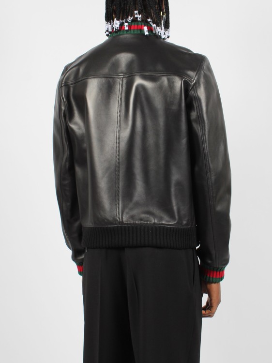 Shop Gucci Web Leather Jacket In Black