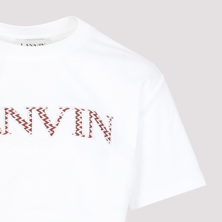 Shop Lanvin Optic White Cotton Curb Embroidered Cropped T-shirt